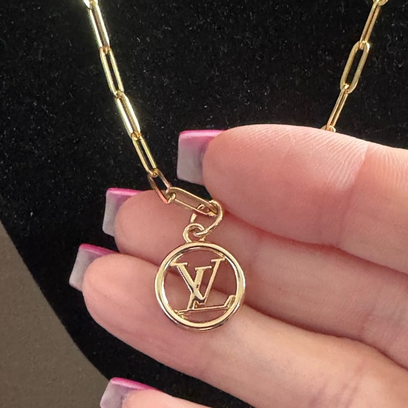 Louis Vuitton Gold Pendant 18” Stainless Steel Gold Plated Necklace - Picture 6 of 6